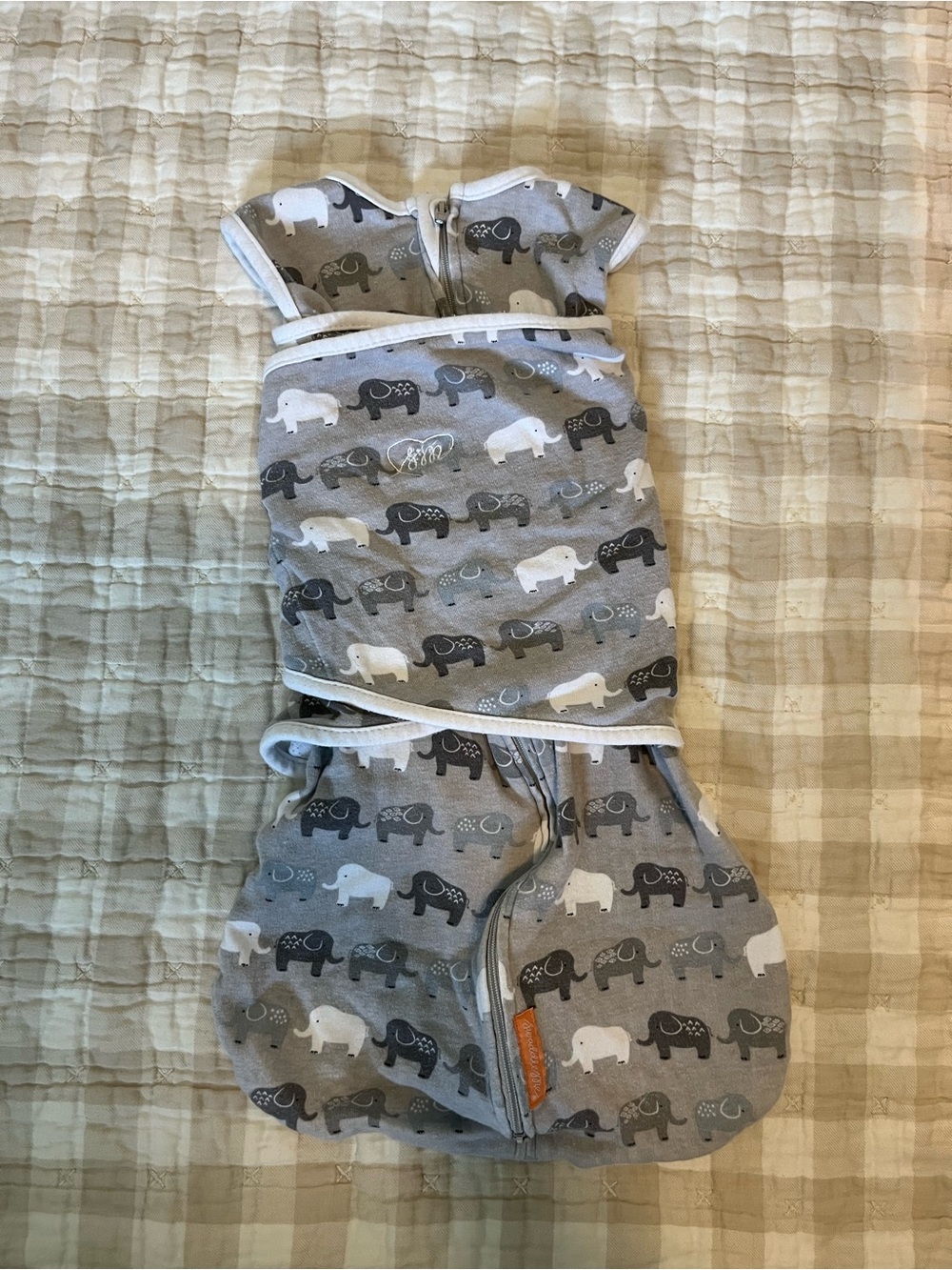 Gray Elephant Baby Swaddle Sack with Zipper